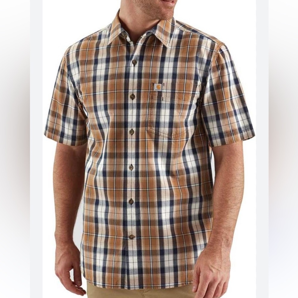 Carhartt Essential Plaid Short Sleeve Shirt Brown Button Streetwear XL Regular